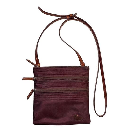 Dooney and Bourke Nylon Crossbody Bag Leather Accents Zip Compartments Burgundy - Picture 1 of 15